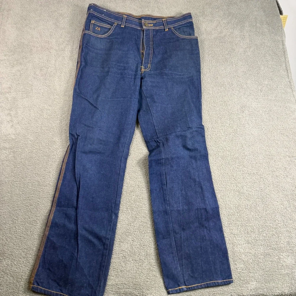 Lucky Star Vintage Mens Straight Leg Jeans Dark Indigo Contrast Stitch 36x32